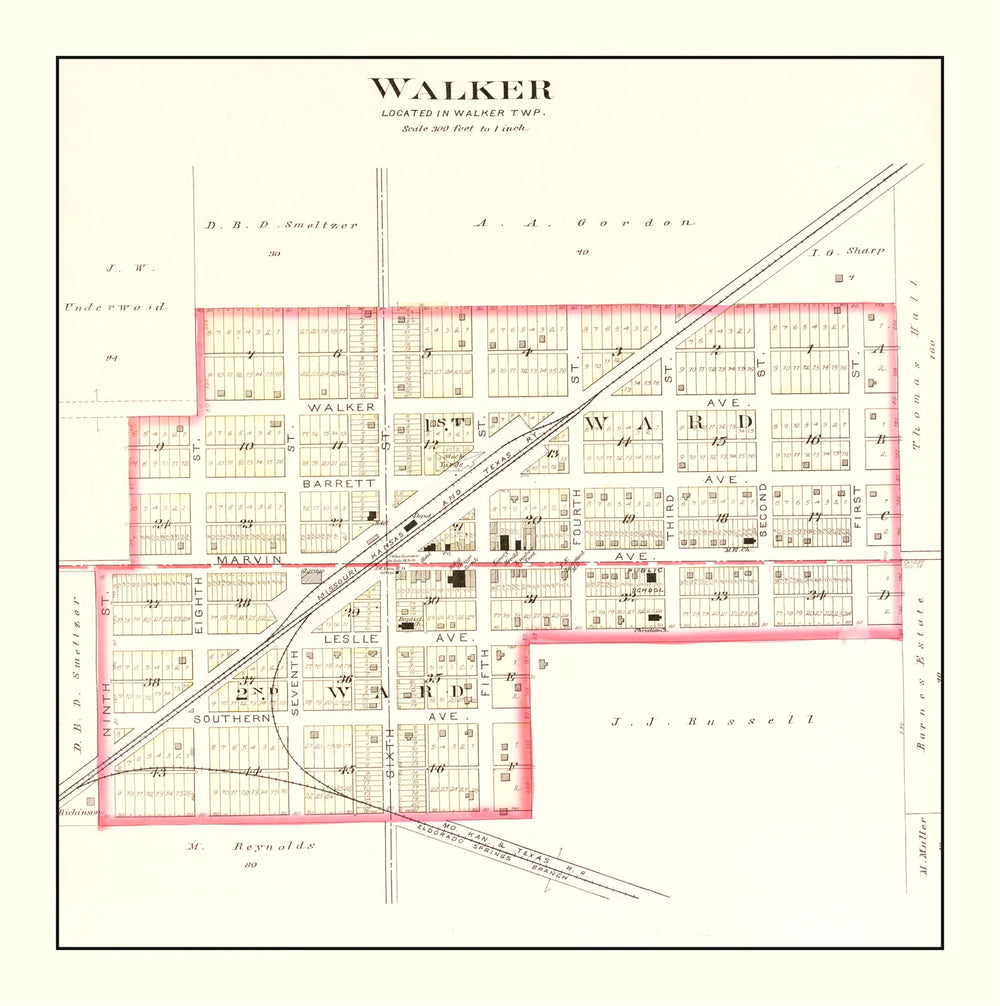 Vintage Map of Walker, Missouri 1903 print style example