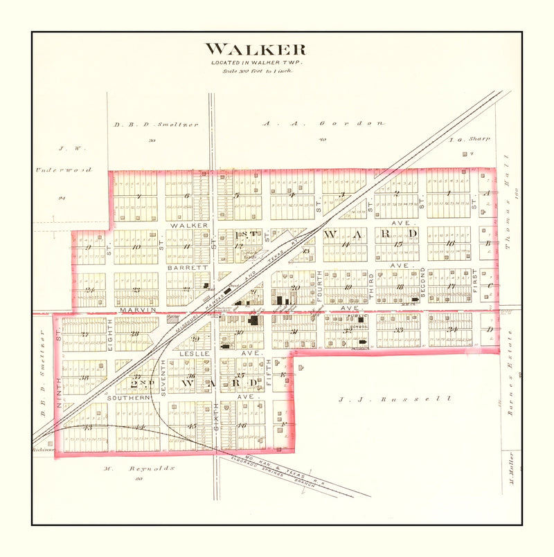 Size comparison using Vintage Map of Walker, Missouri 1903