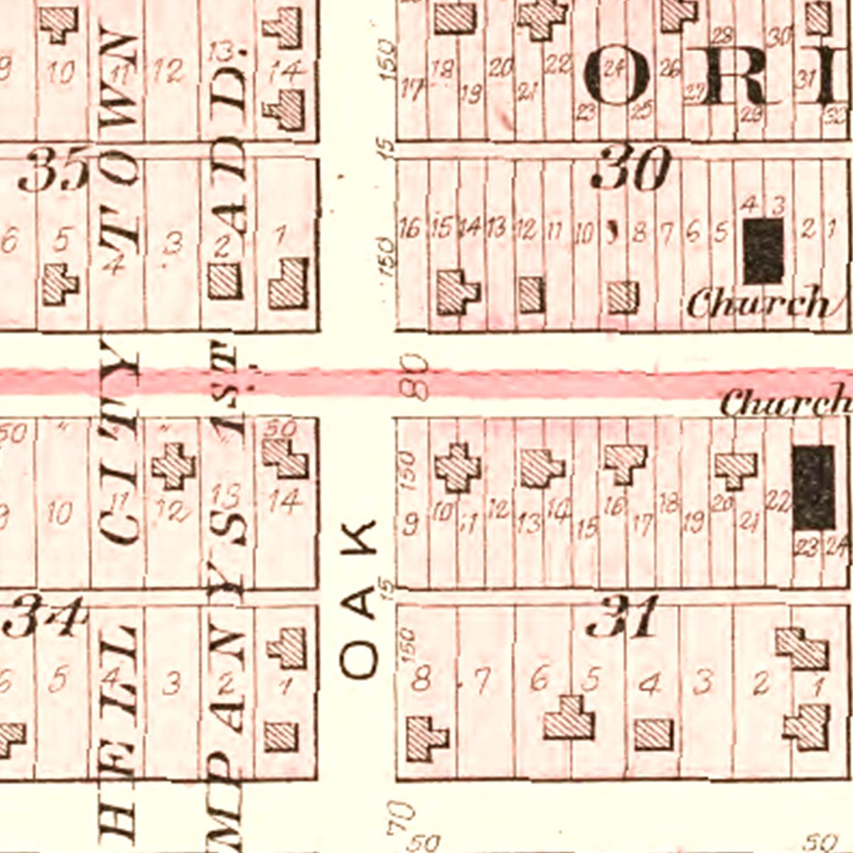 Restored historic details from the 1903 city map of Schell City, Missouri