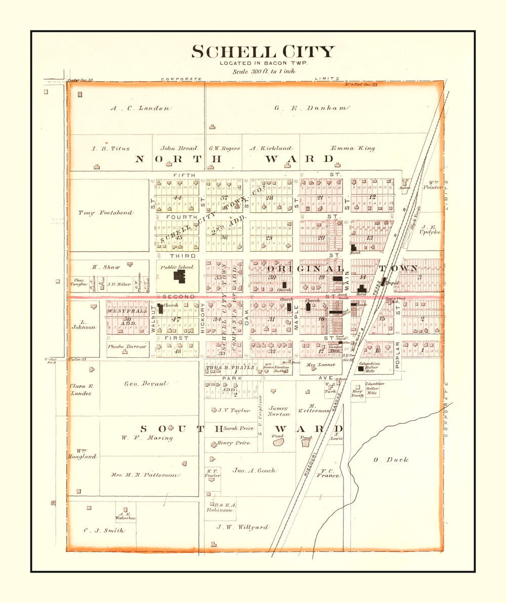 Vintage Map of Schell City, Missouri 1903 print style example