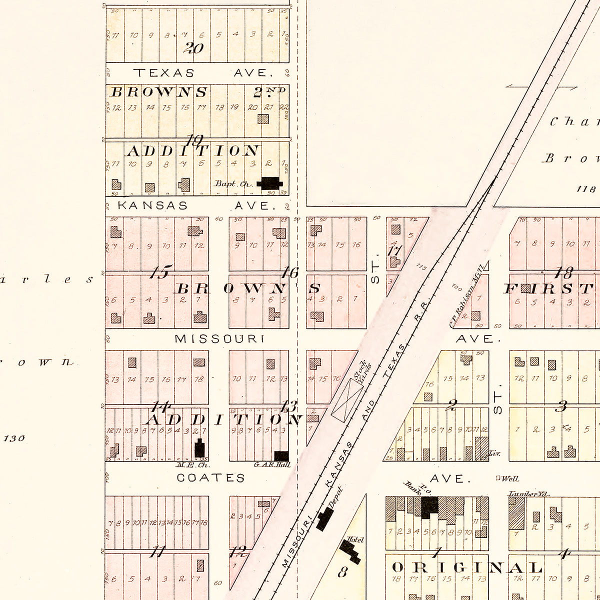 Restored historic details from the 1903 city map of Harwood, Missouri