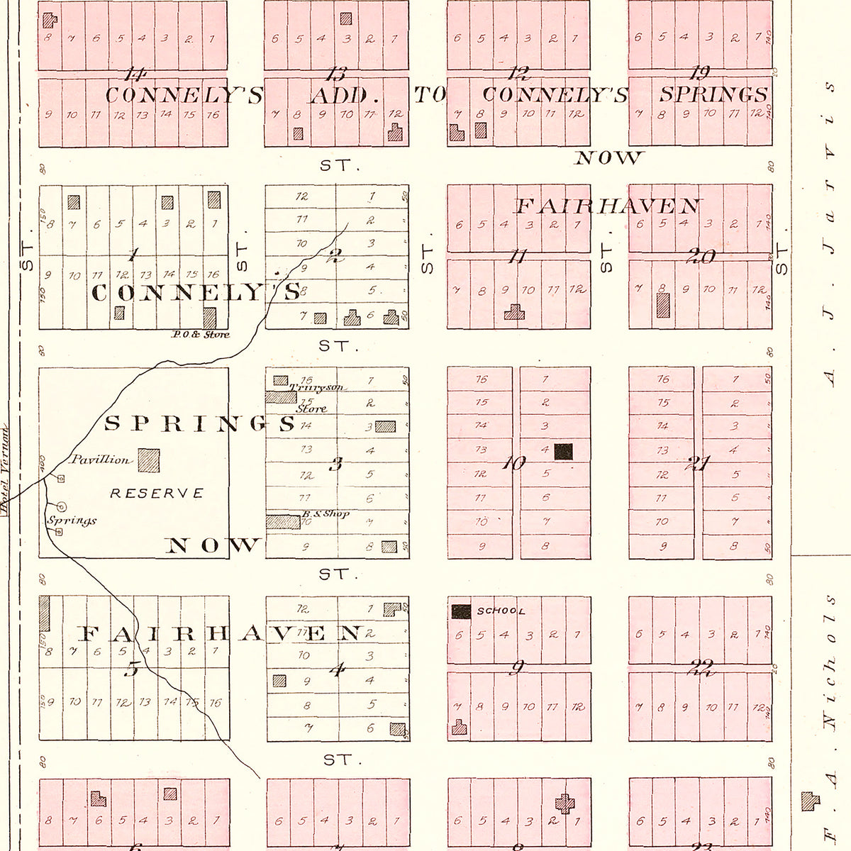 Restored historic details from the 1903 city map of Fairhaven, Missouri