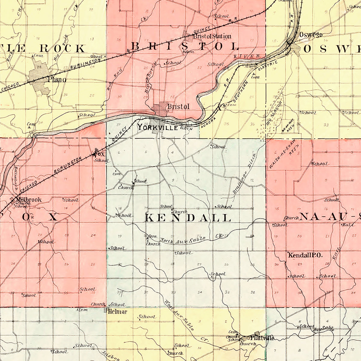 Restored historic details from the 1903 county map of Kendall County, Illinois