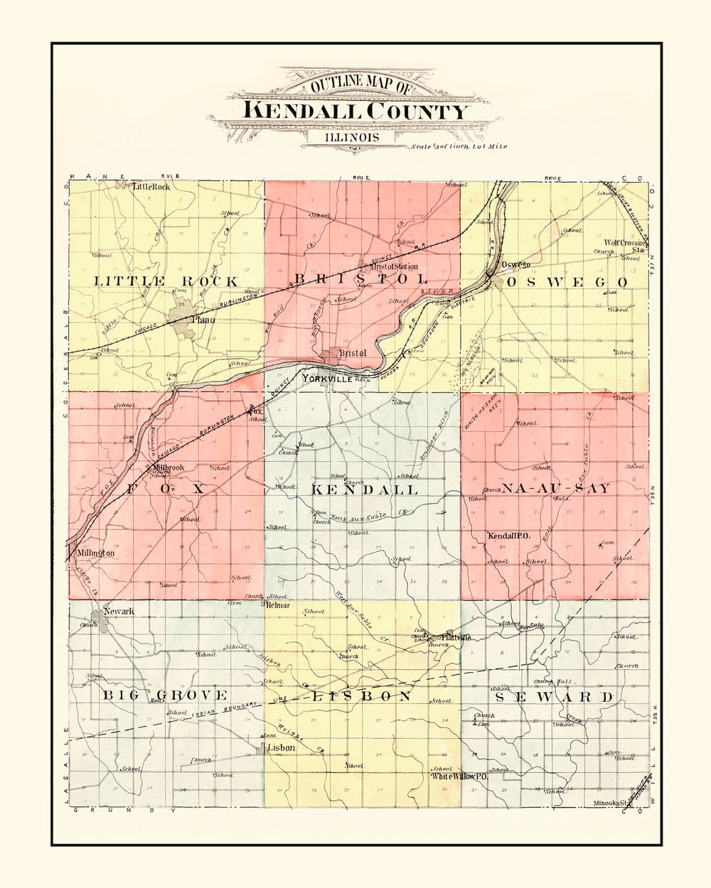 Vintage Map of Kendall County, Illinois 1903 print style example