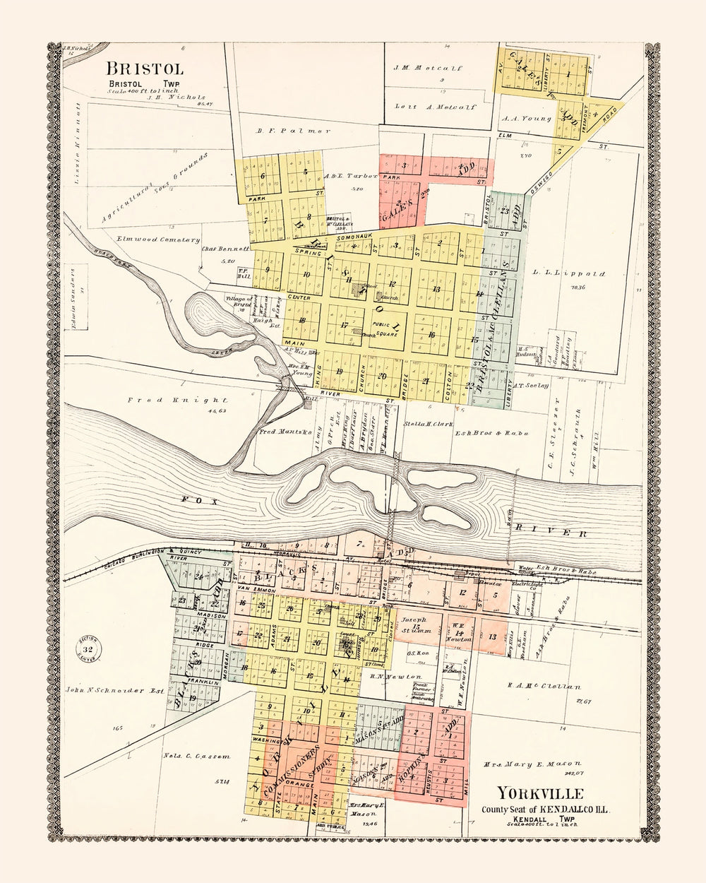 Vintage Map of Bristol, Illinois 1903 print style example