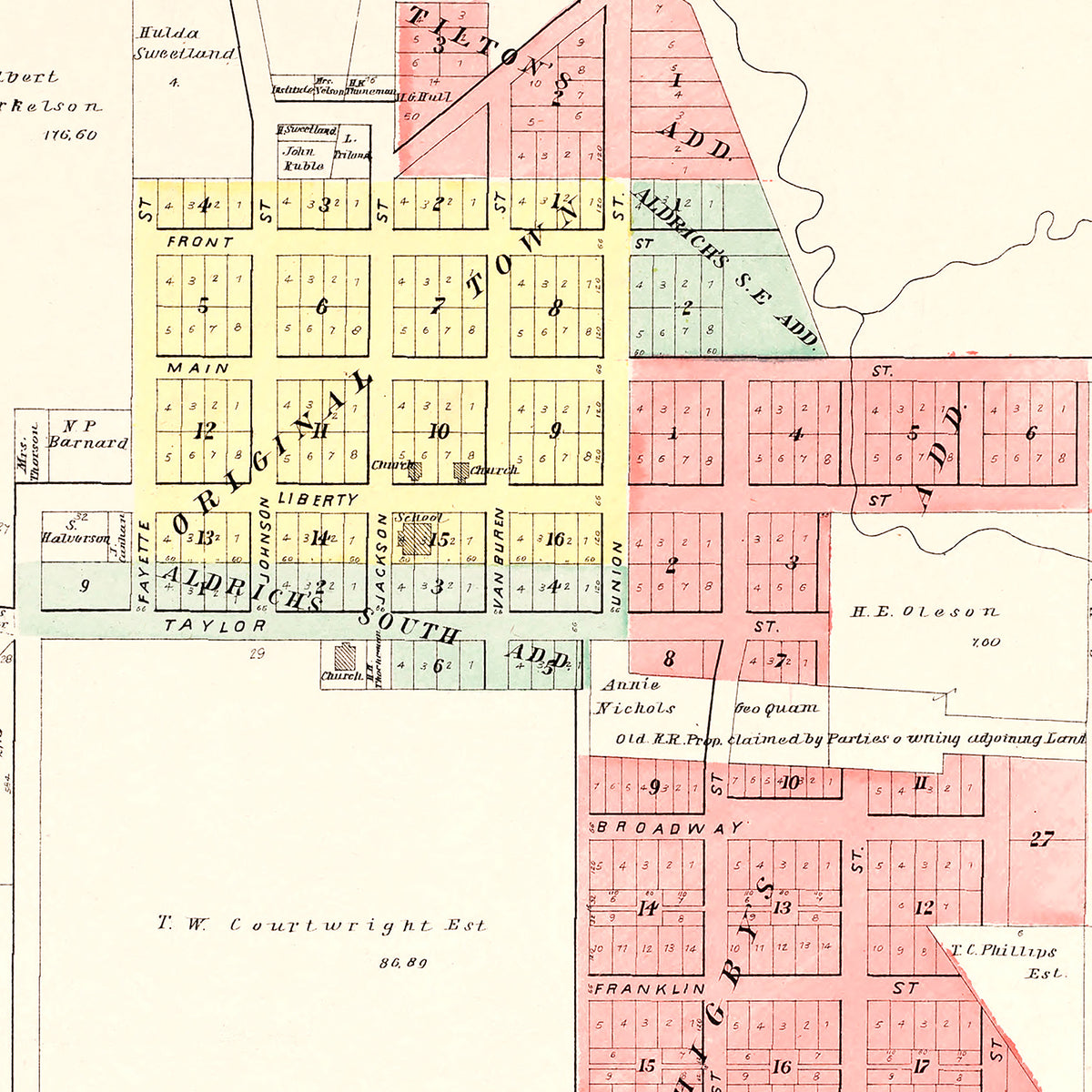 Restored historic details from the 1903 city map of Newark, Illinois