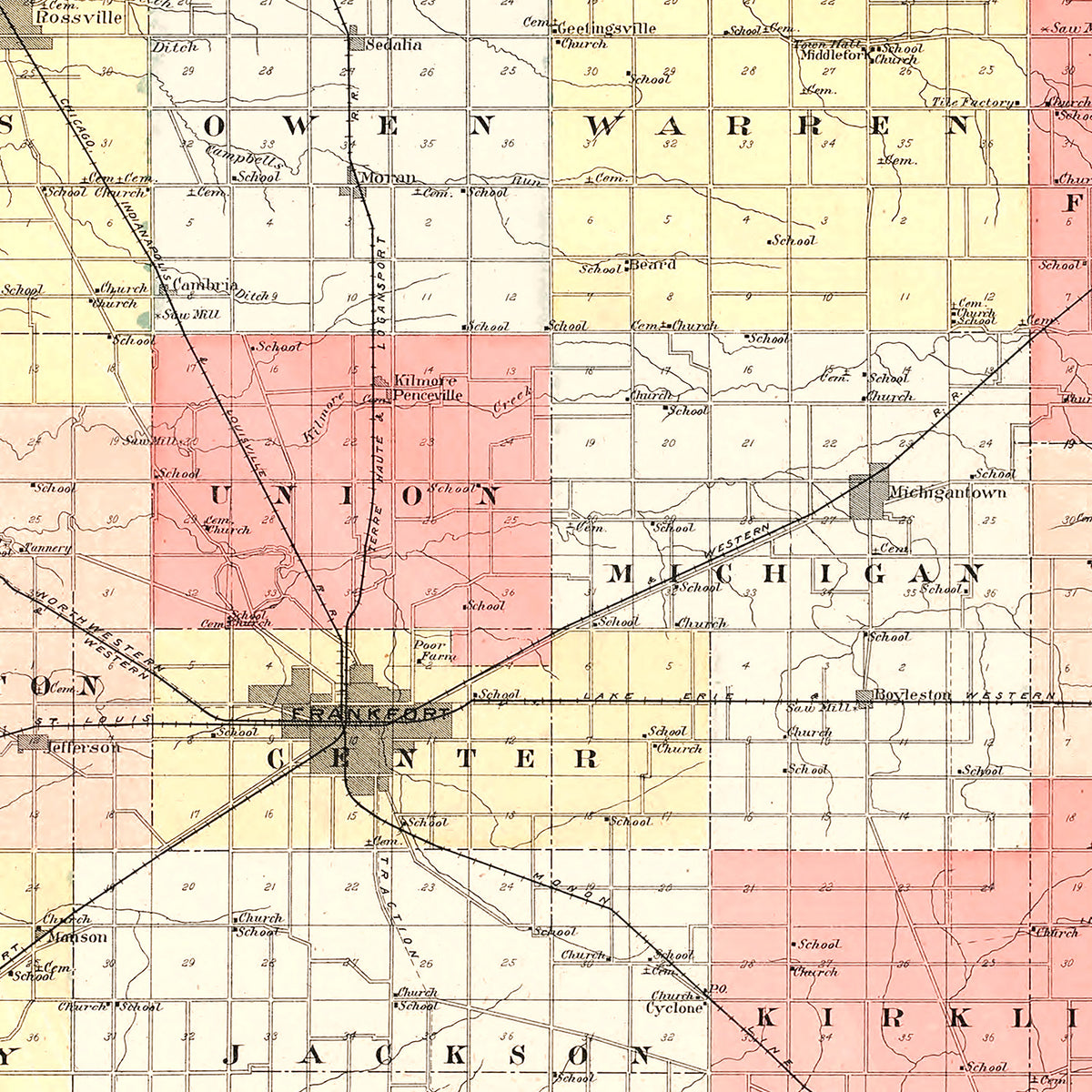 Restored historic details from the 1903 county map of Clinton County, Indiana