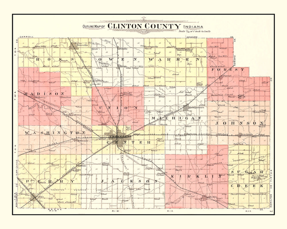 Vintage Map of Clinton County, Indiana 1903 print style example