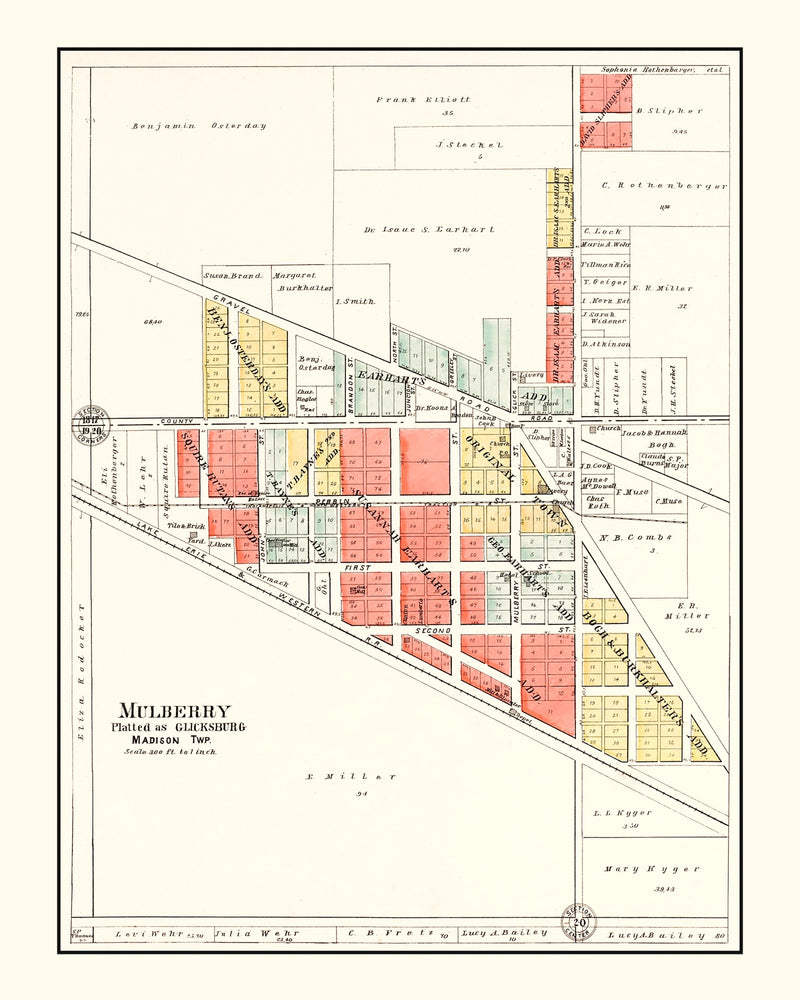Size comparison using Vintage Map of Mulberry, Indiana 1903