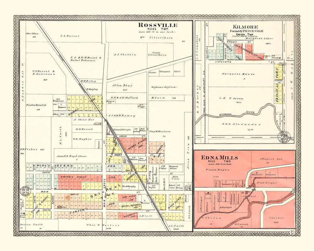 Vintage Map of Rossville, Indiana 1903 print style example