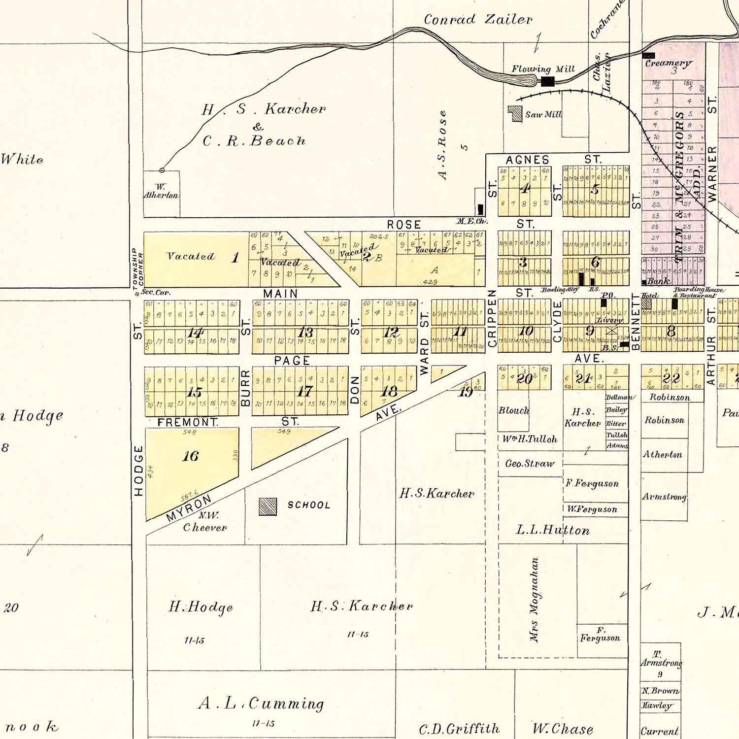 Restored historic details from the 1903 city map of Hill, Michigan
