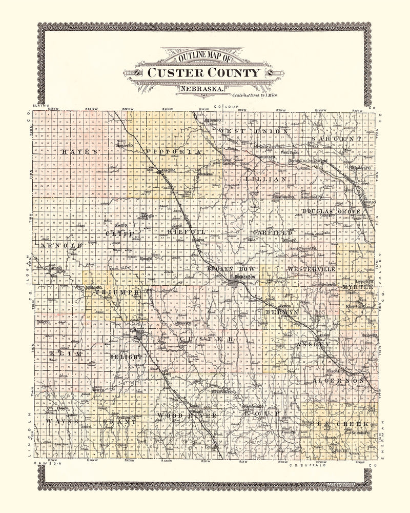 Size comparison using Vintage Map of Custer County, Nebraska 1904