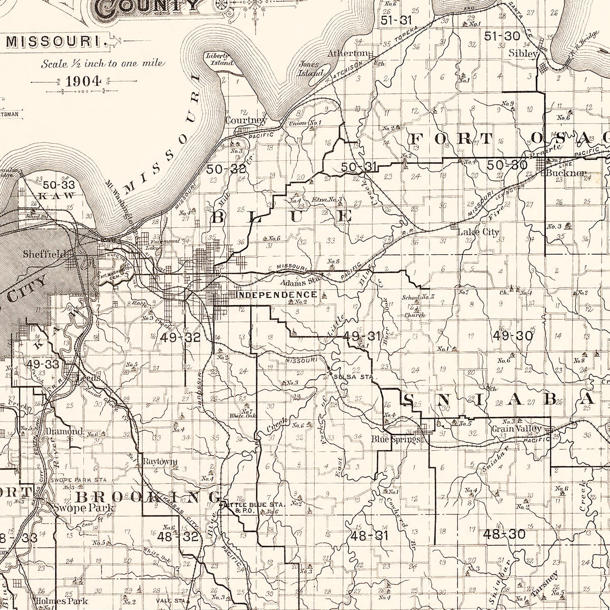 Restored historic details from the 1904 county map of Jackson County, Missouri