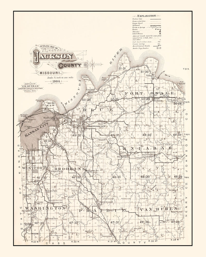 Size comparison using Vintage Map of Jackson County, Missouri 1904