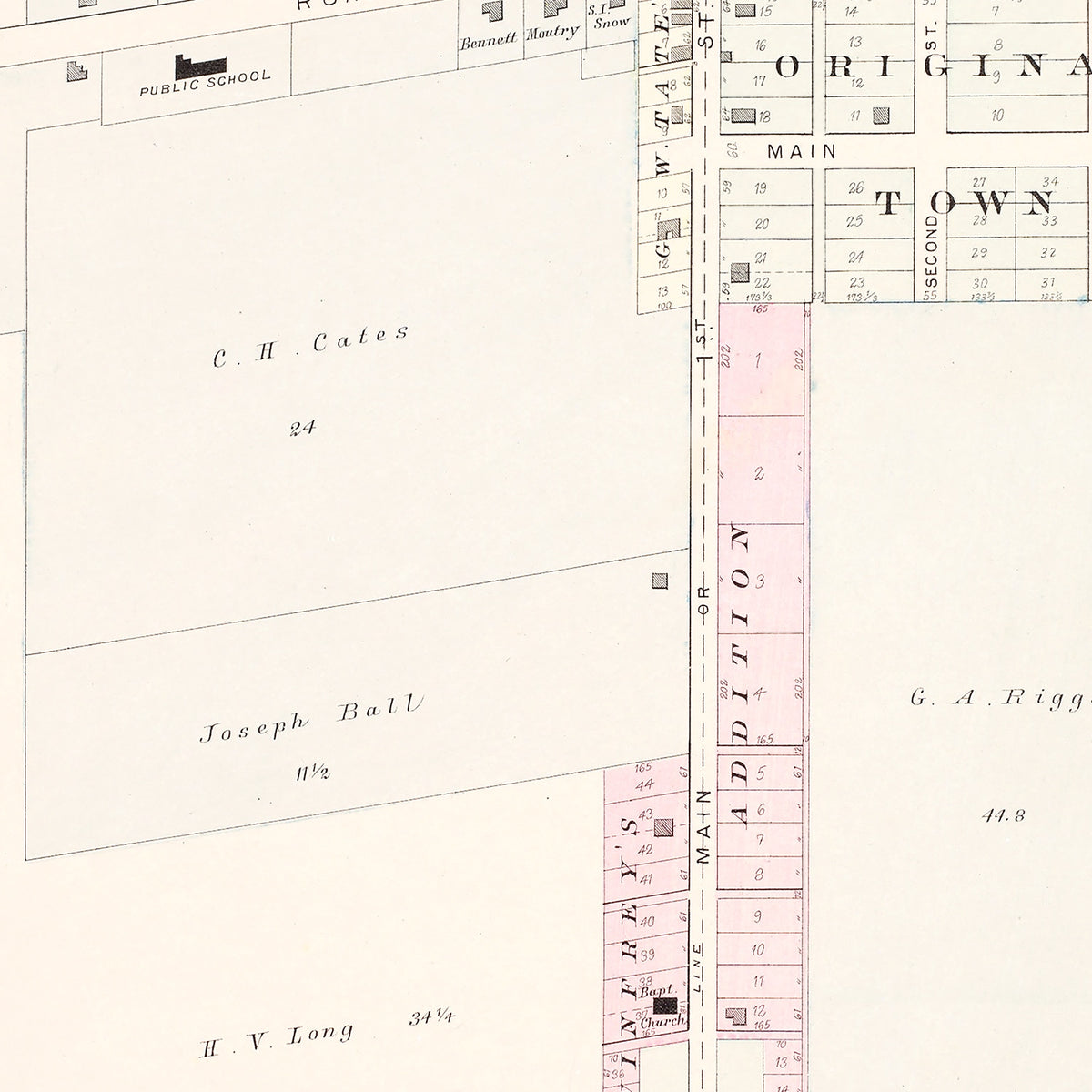 Restored historic details from the 1904 city map of Lone Jack, Missouri
