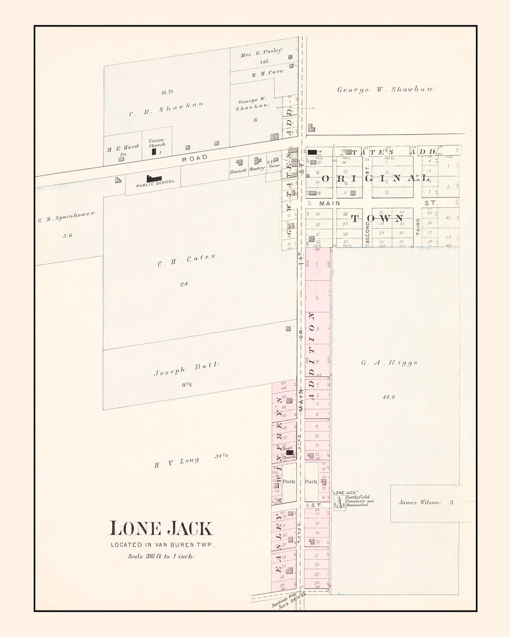Vintage Map of Lone Jack, Missouri 1904 print style example