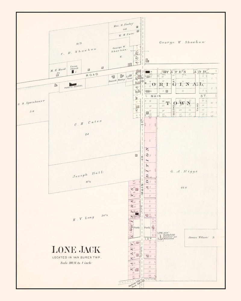 Size comparison using Vintage Map of Lone Jack, Missouri 1904