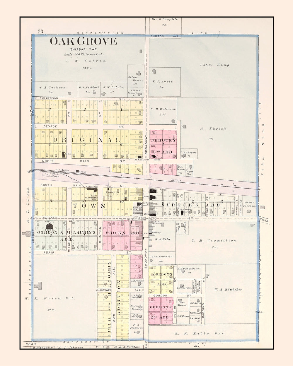 Vintage Map of Oak Grove, Missouri 1904 print style example
