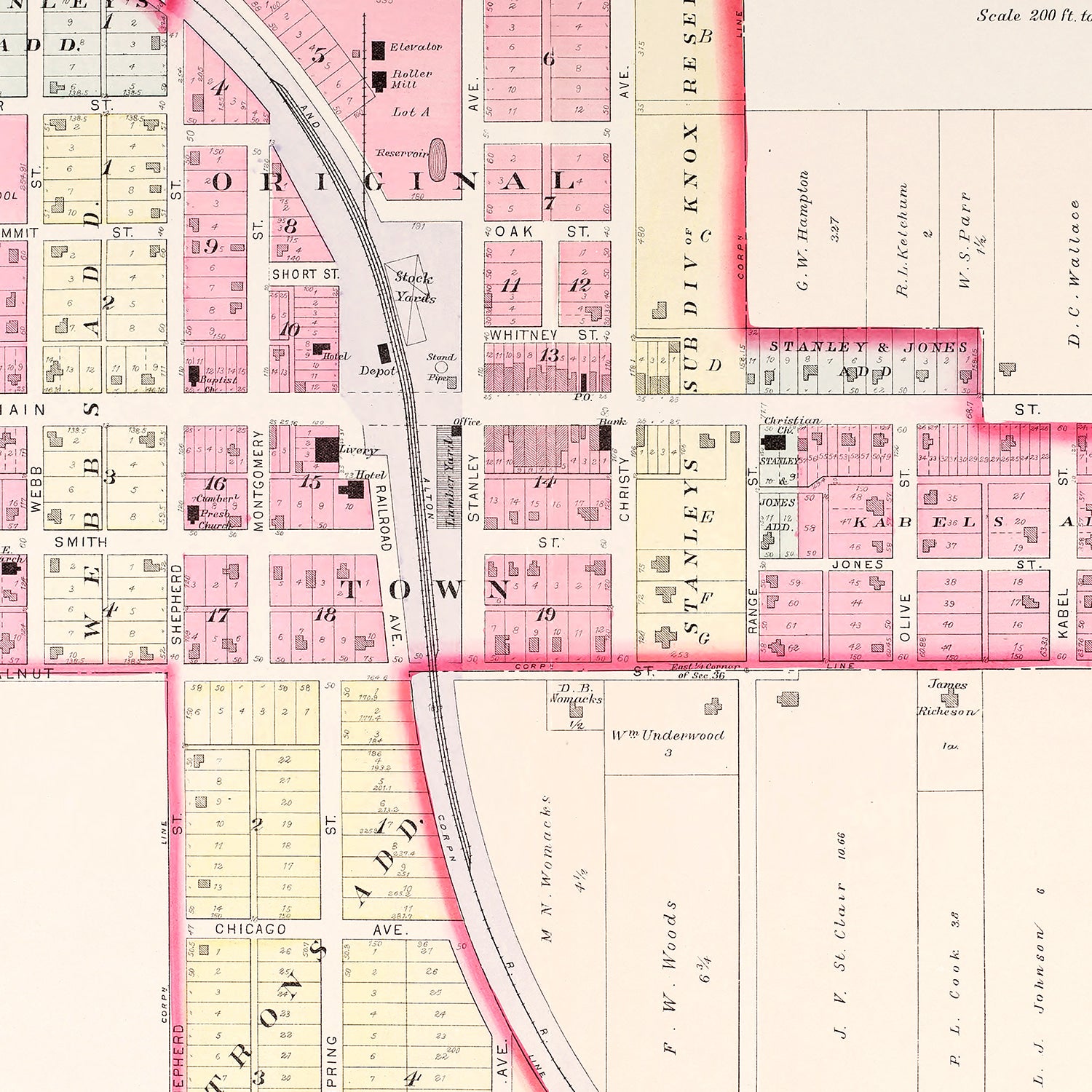 Restored historic details from the 1904 city map of Blue Springs, Missouri