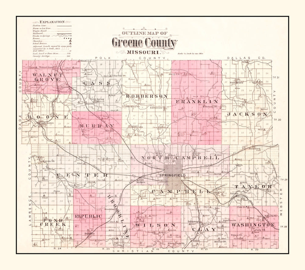 Vintage Map of Greene County, Missouri 1904 print style example