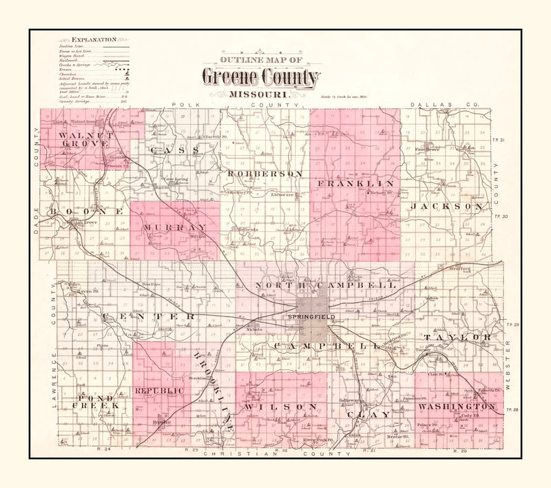 Size comparison using Vintage Map of Greene County, Missouri 1904