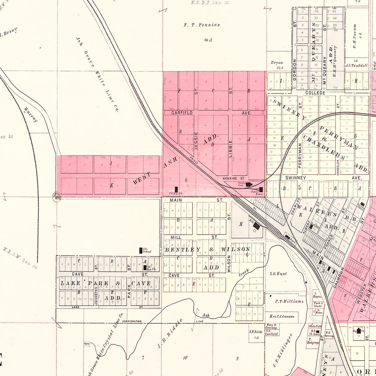 Restored historic details from the 1904 city map of Ash Grove, Missouri