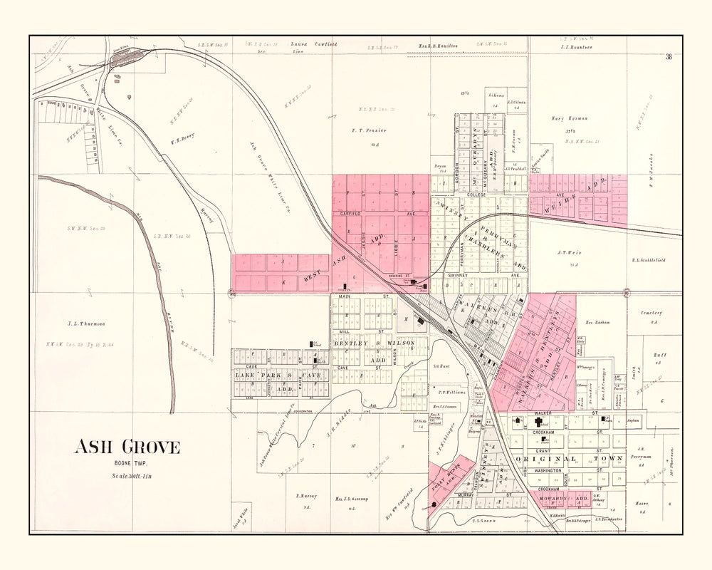 Vintage Map of Ash Grove, Missouri 1904 print style example