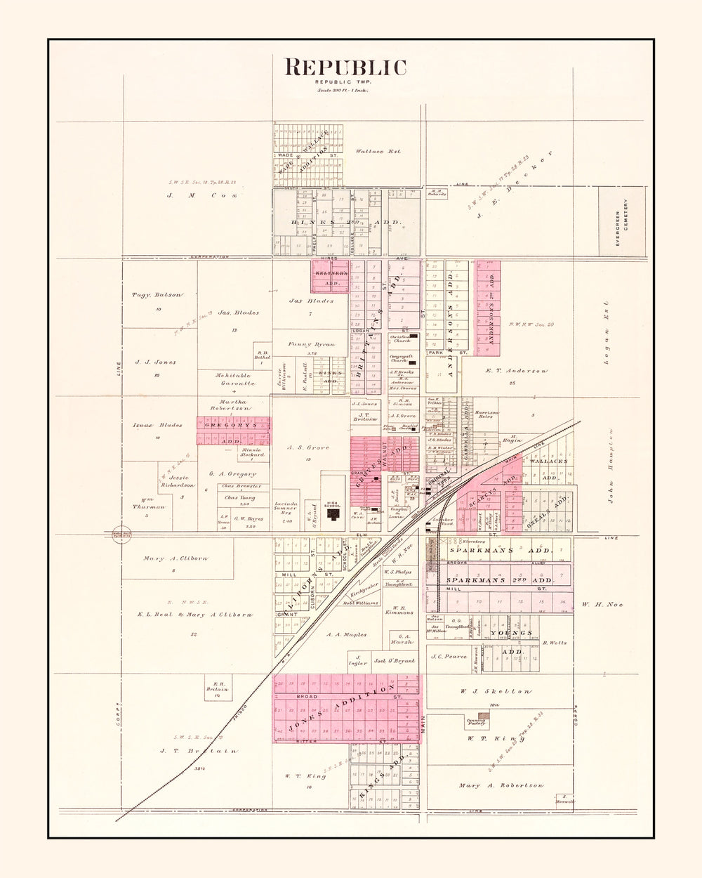 Vintage Map of Republic, Missouri 1904 print style example