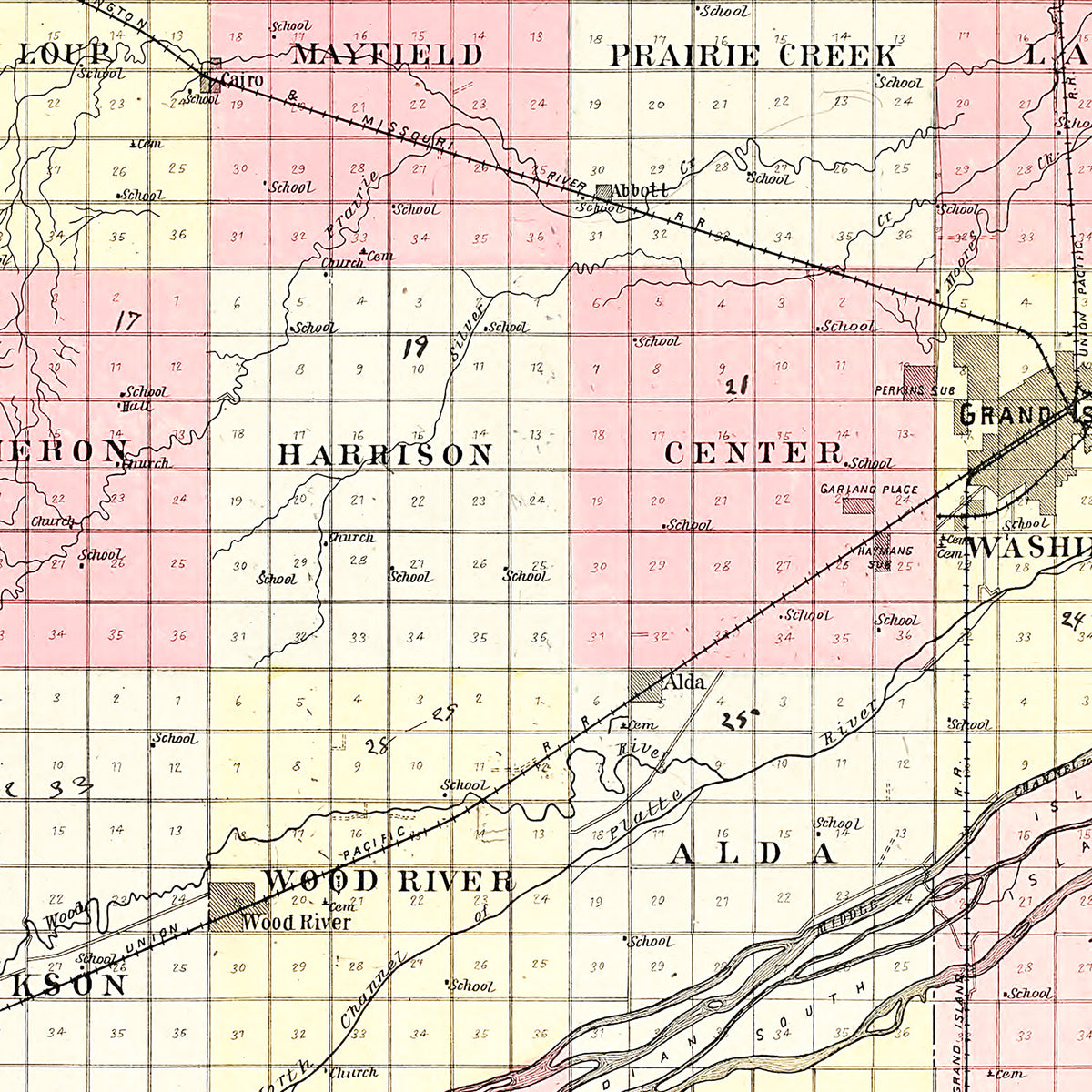 Restored historic details from the 1904 county map of Hall County, Nebraska
