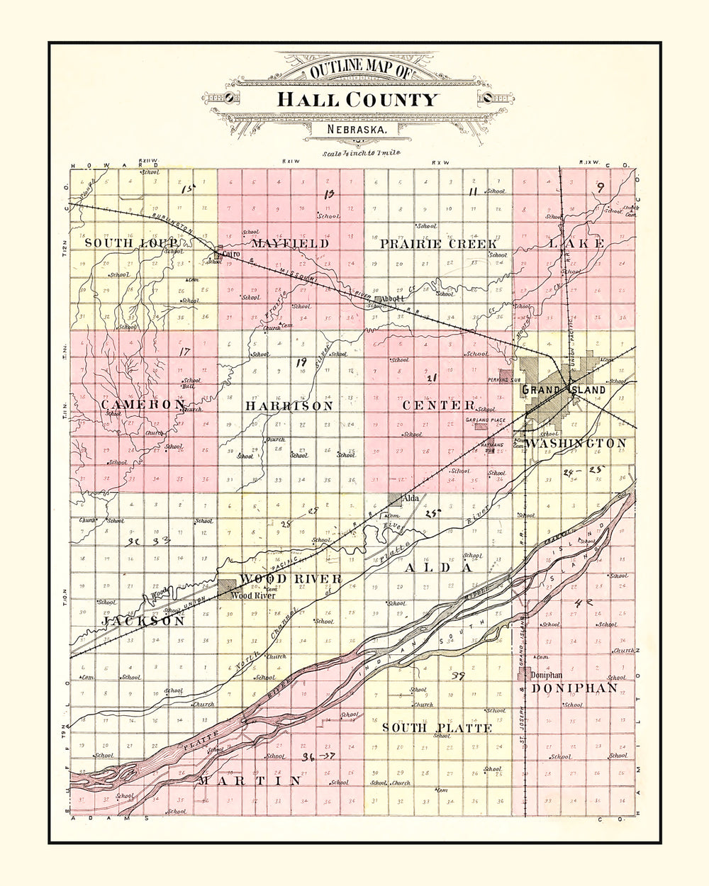 Vintage Map of Hall County, Nebraska 1904 print style example