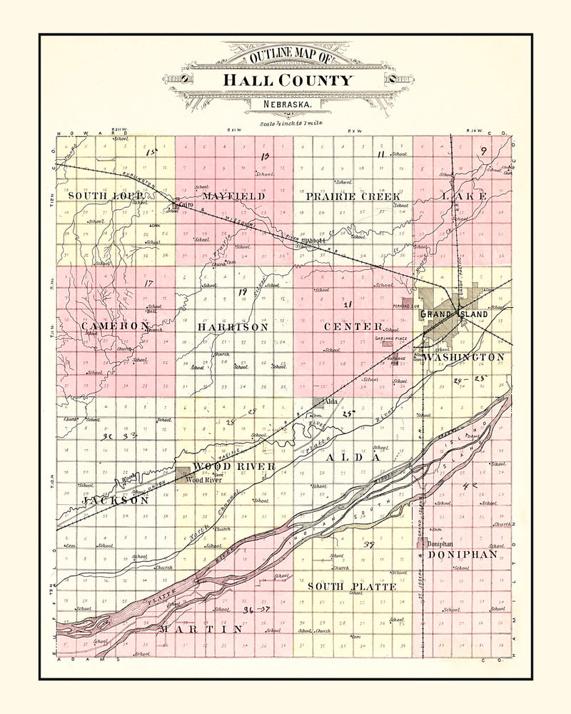 Size comparison using Vintage Map of Hall County, Nebraska 1904