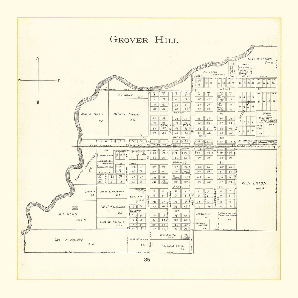 Vintage Map of Grover Hill, Ohio 1905 print style example