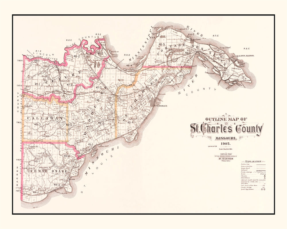 Vintage Map of Saint Charles County, Missouri 1905 print style example
