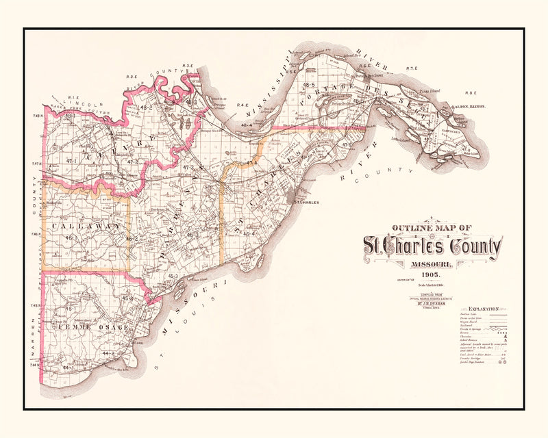 Size comparison using Vintage Map of Saint Charles County, Missouri 1905