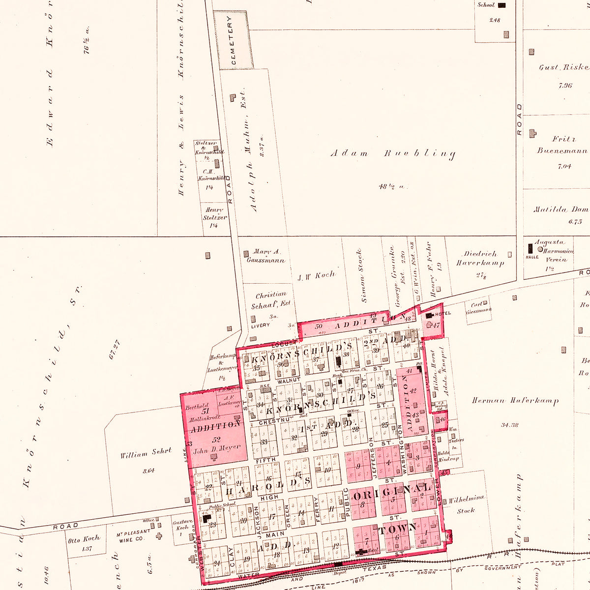 Restored historic details from the 1905 city map of Augusta, Missouri