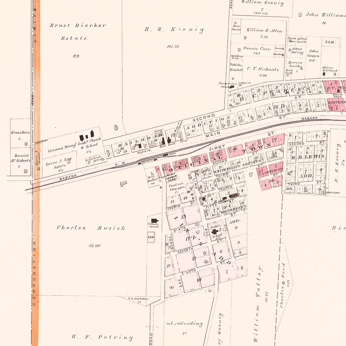 Restored historic details from the 1905 city map of Wentzville, Missouri