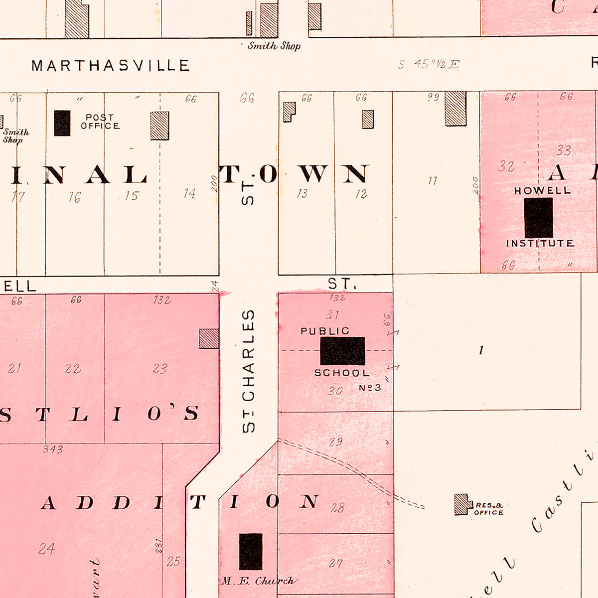 Restored historic details from the 1905 city map of Howell, Missouri