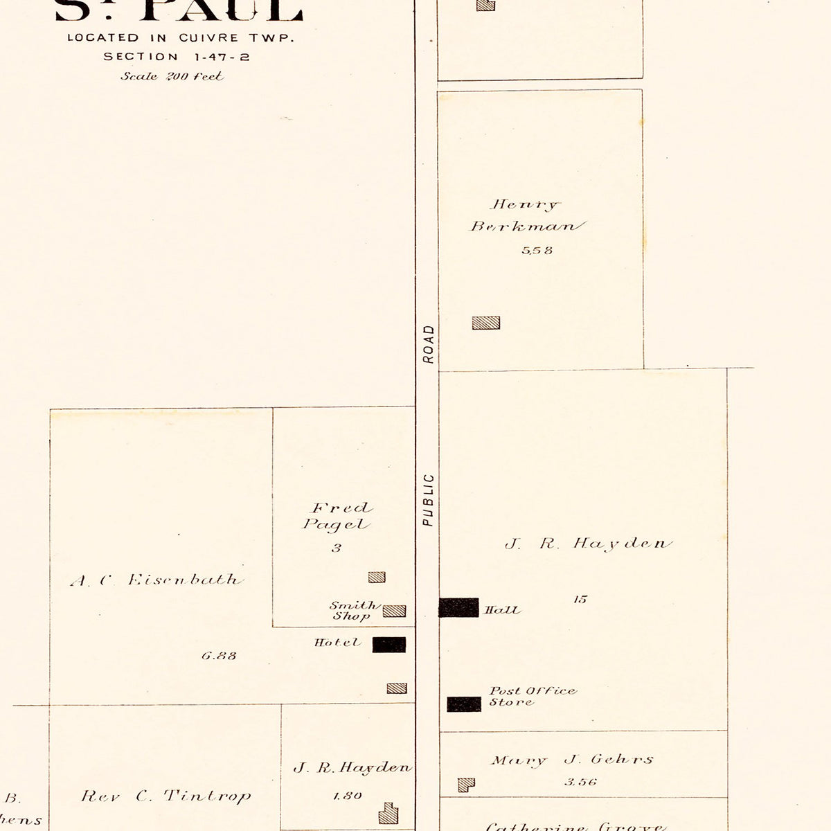 Restored historic details from the 1905 city map of Saint Paul, Missouri