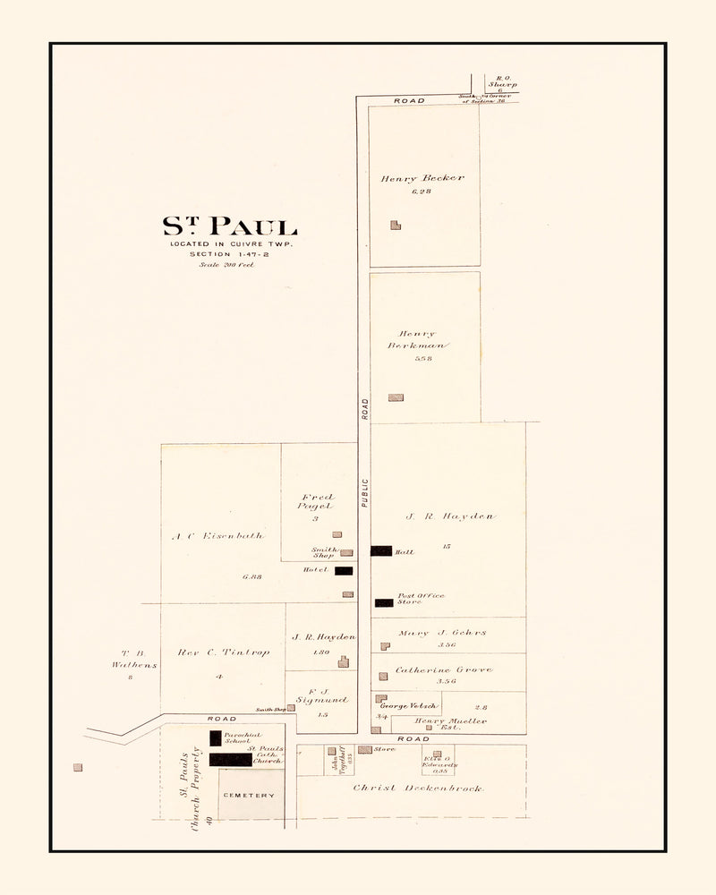 Size comparison using Vintage Map of Saint Paul, Missouri 1905