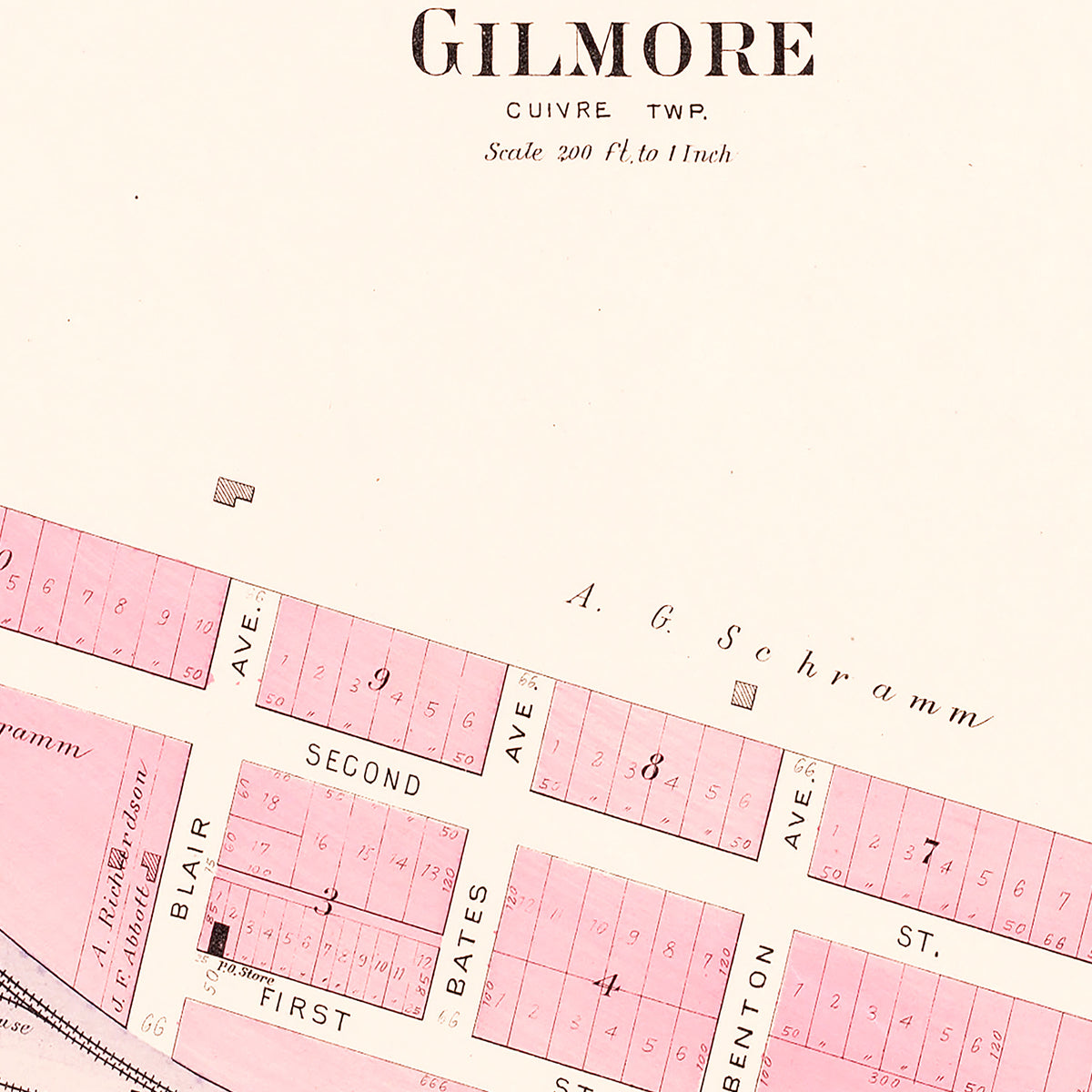 Restored historic details from the 1905 city map of Gilmore, Missouri