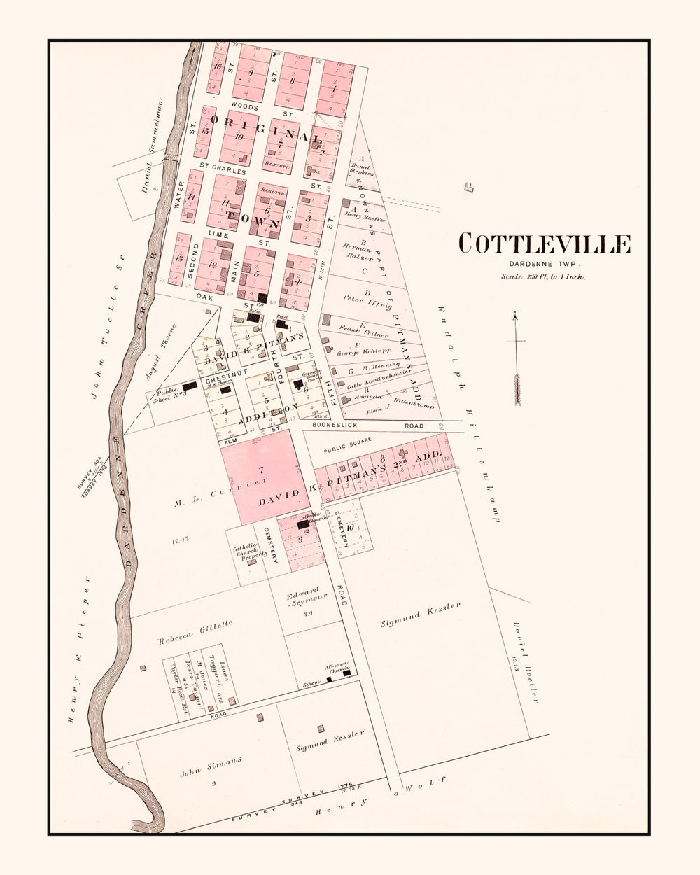 Vintage Map of Cottleville, Missouri 1905 print style example