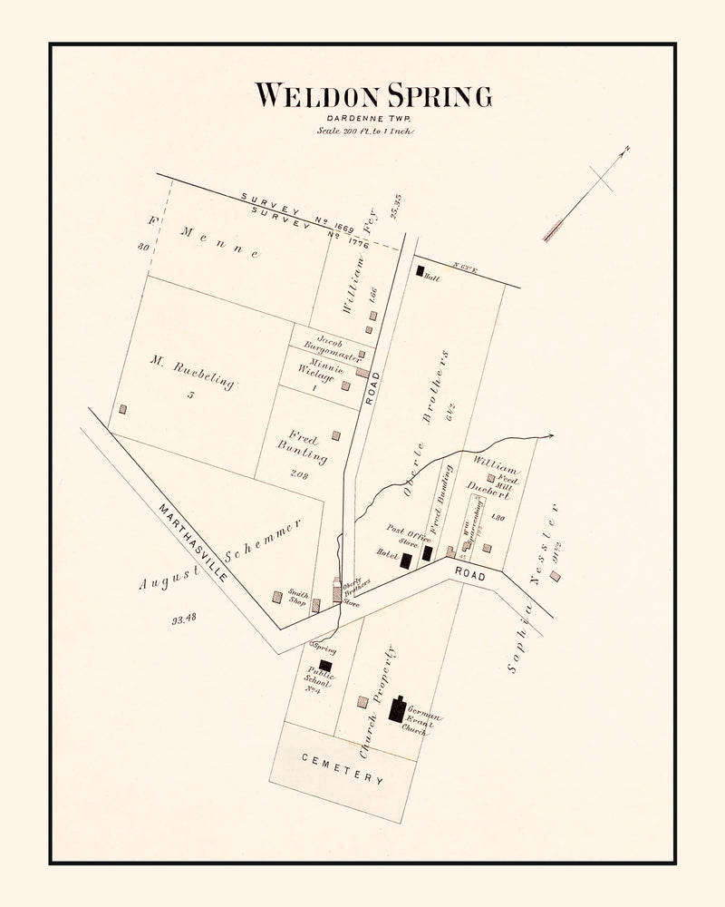 Size comparison using Vintage Map of Weldon Spring, Missouri 1905