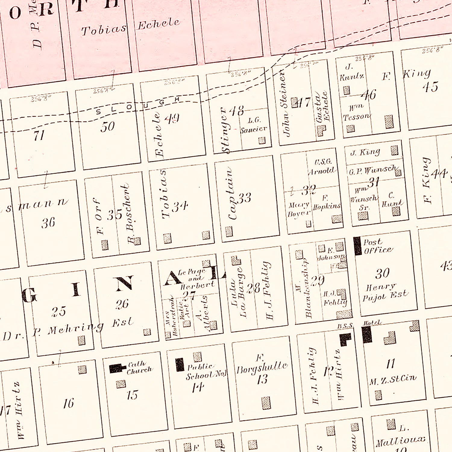 Restored historic details from the 1905 city map of Portage des Sioux, Missouri
