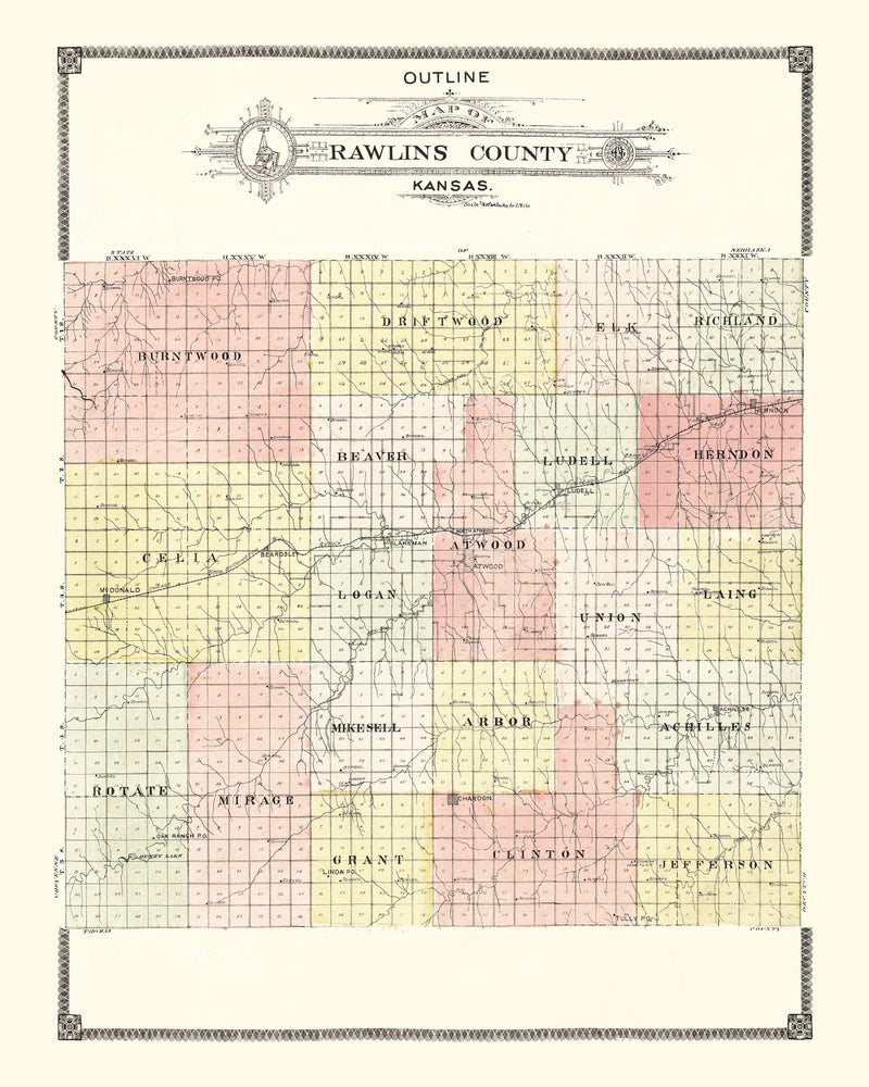 Size comparison using Vintage Map of Rawlins County, Kansas 1906