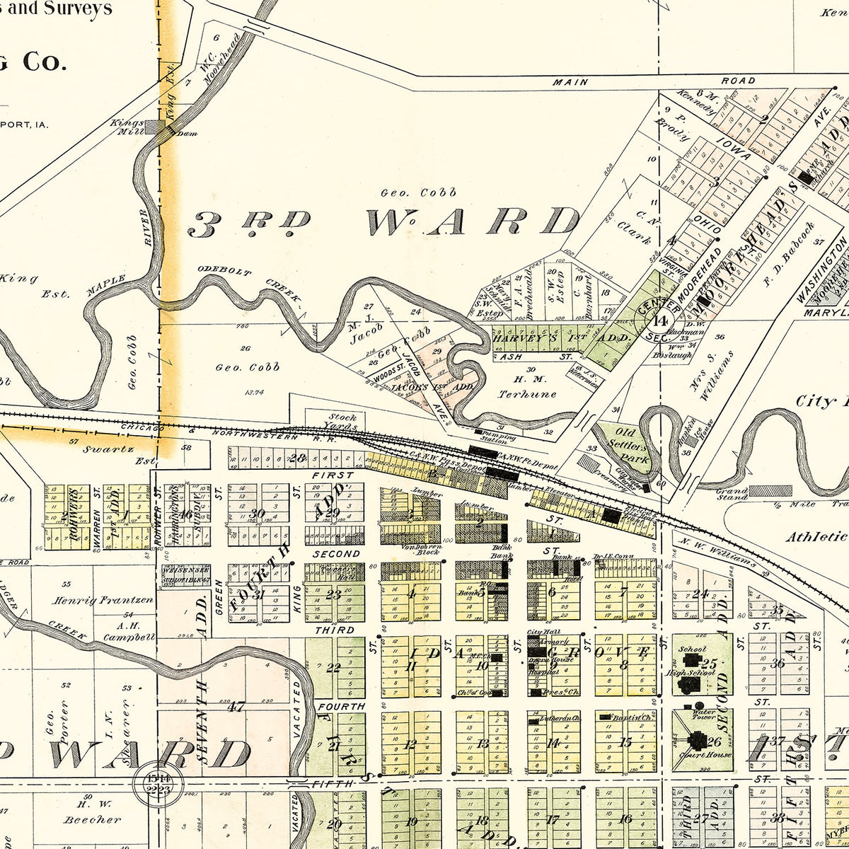 Restored historic details from the 1906 city map of Ida Grove, Iowa