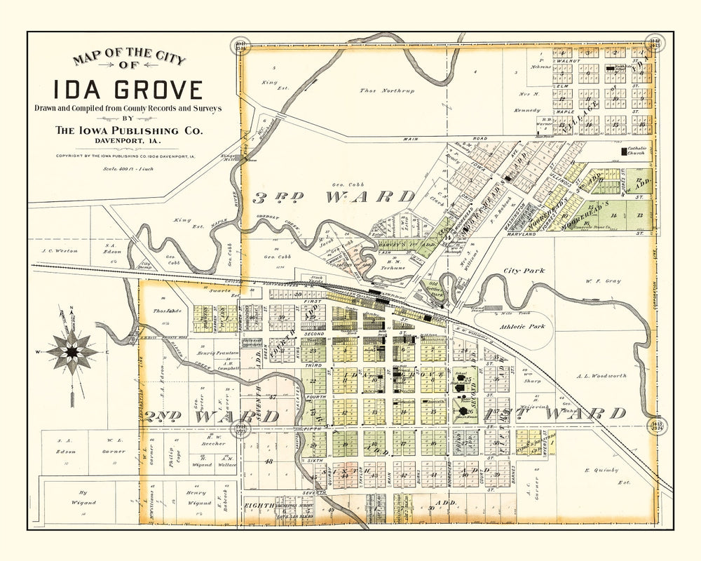 Vintage Map of Ida Grove, Iowa 1906 print style example