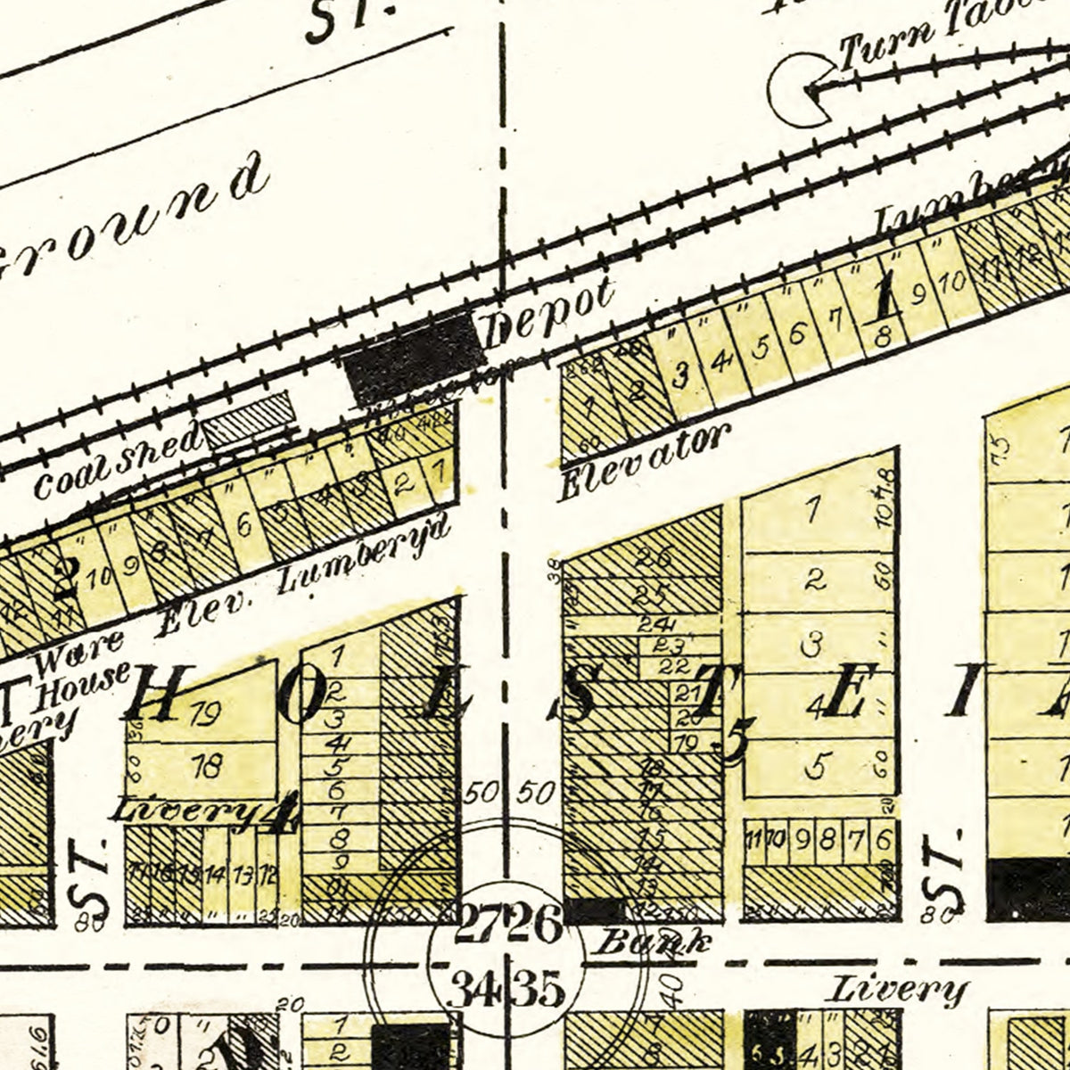 Restored historic details from the 1906 city map of Holstein, Iowa