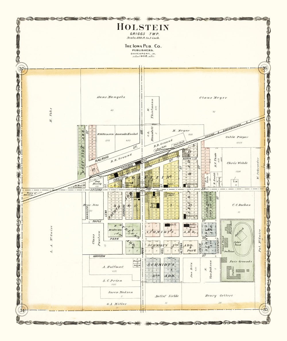 Vintage Map of Holstein, Iowa 1906 print style example