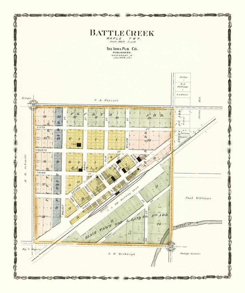 Size comparison using Vintage Map of Battle Creek, Iowa 1906