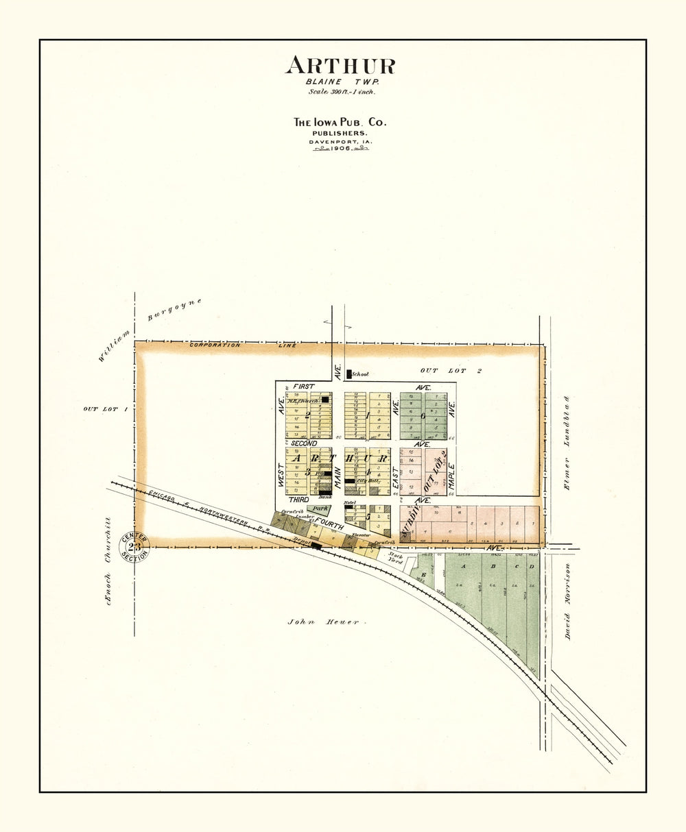 Vintage Map of Arthur, Iowa 1906 print style example